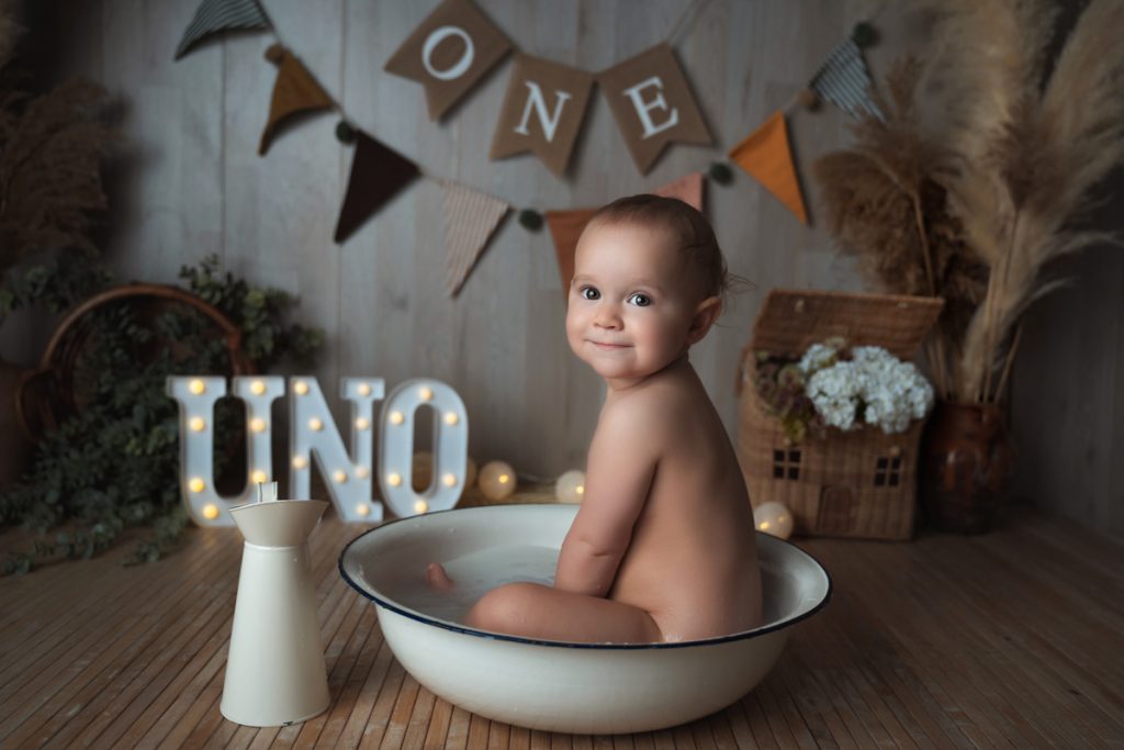 Fotos de primer cumpleaños en estudio en Madrid