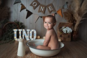 Fotos de primer cumpleaños en estudio en Madrid